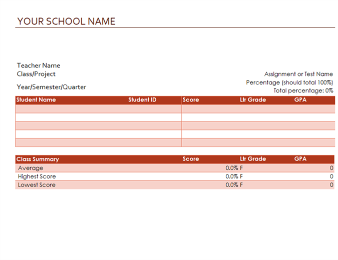 Gradebook Template Google Sheets