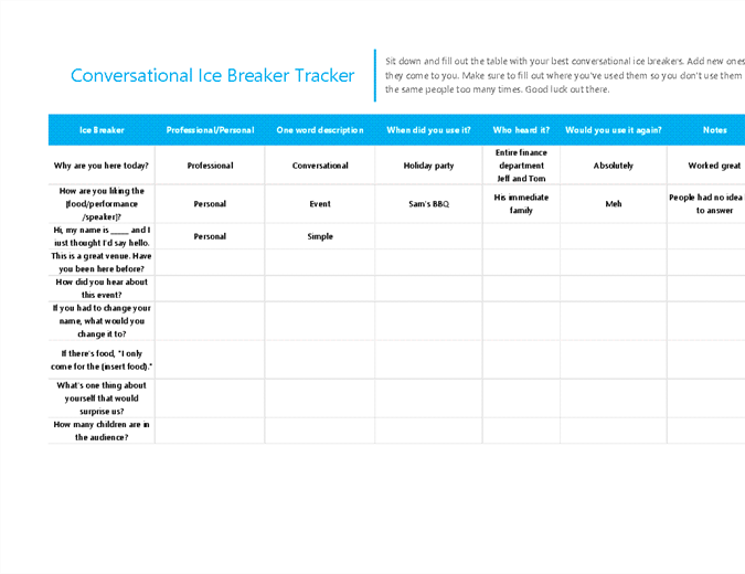 conversational ice breaker tracker