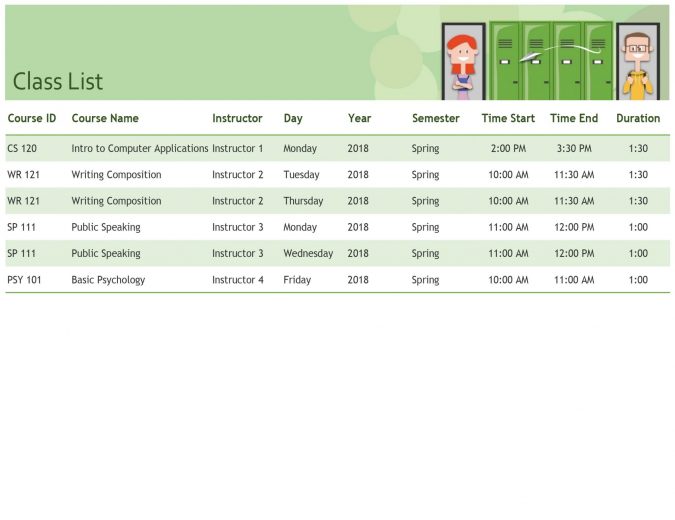 How To Create Semester Schedule In Excel